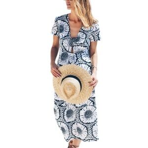 Anthropologie Whit Two Dress Sunflower Black White Midi Floral Size 6